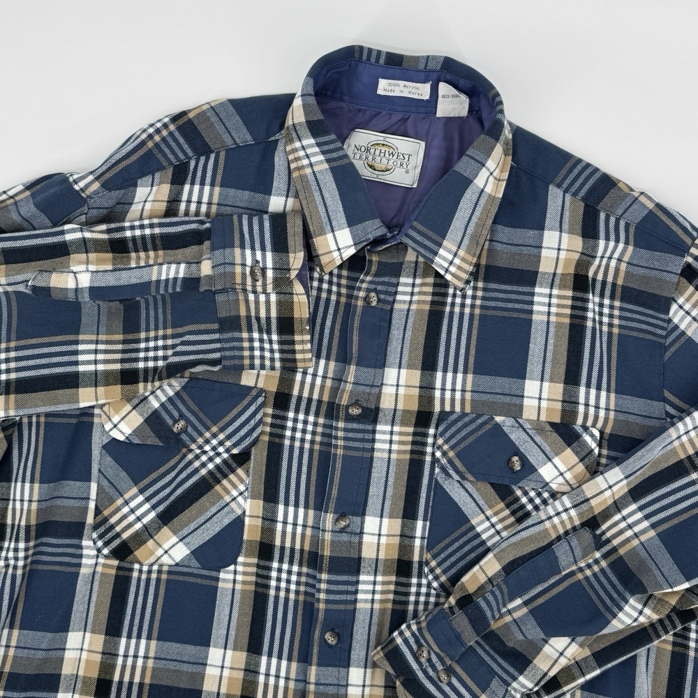 Vintage Northwest Territory Mens 2XT Blue Flannel Shirt Plaid‎ Button Up Outdoor